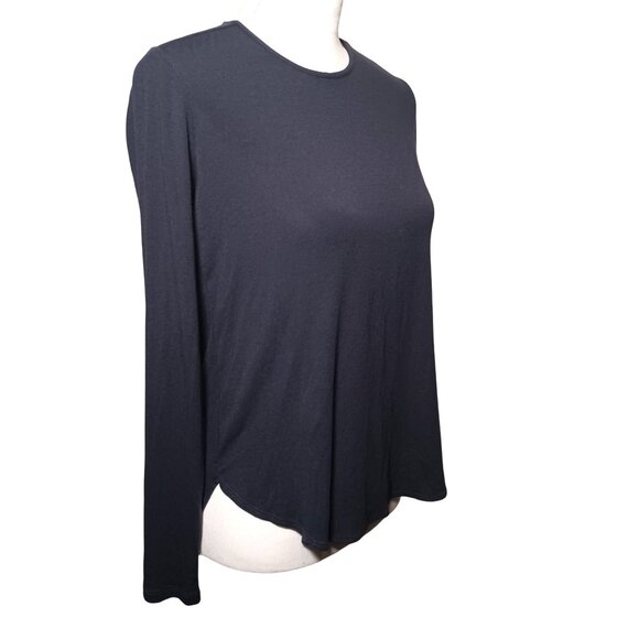 Theory Long Sleeve Curved Hem Top Navy Blue Crew Neck High Low T-Shirt Size S - Picture 6 of 12